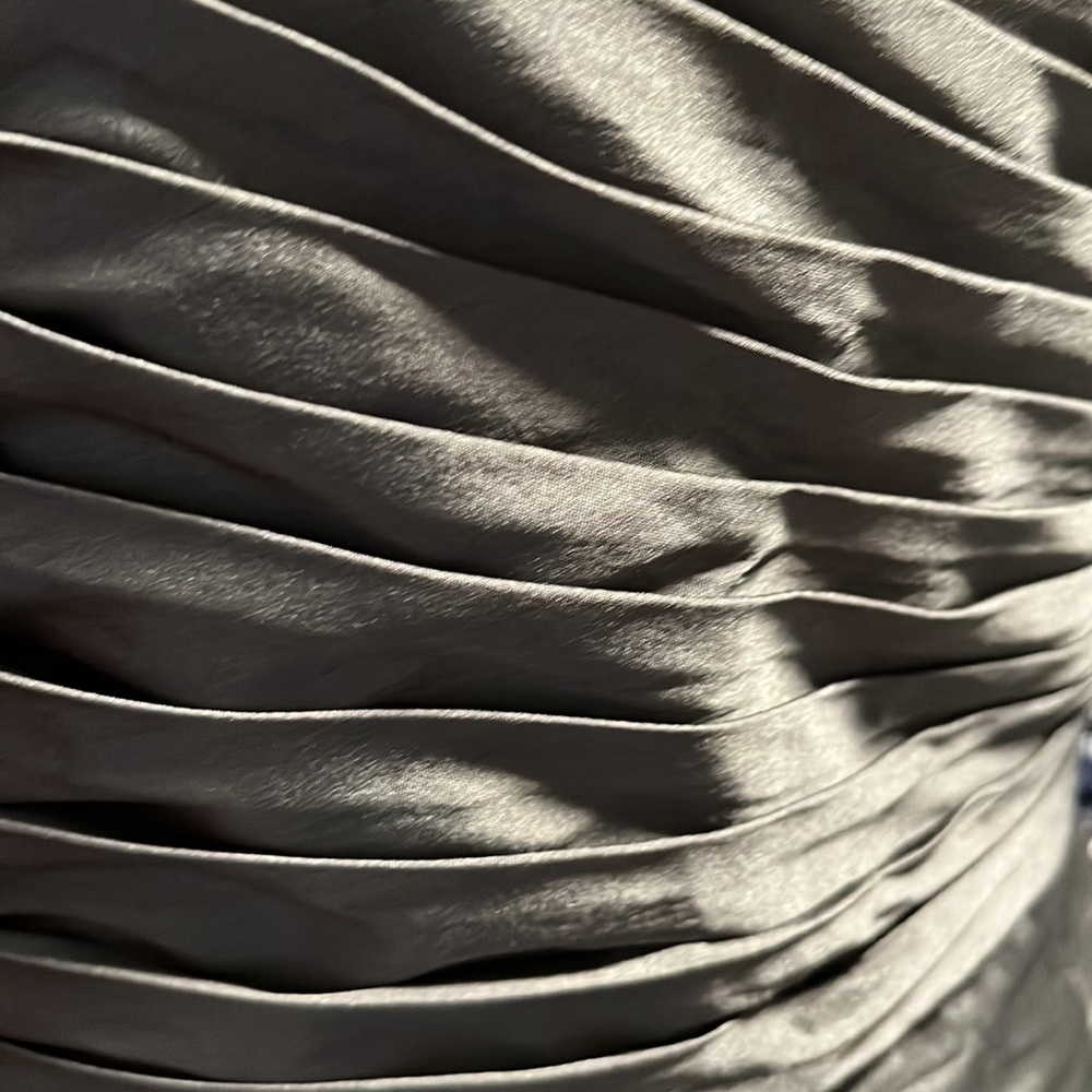 MONIQUE LHUILLIER Bridesmaids One Shoulder Pleated Slate Color A Line Dress - Picture 8 of 11